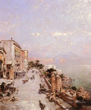 BelgianA Vue de Posilippo Naples Venise Franz Richard Unterberger Peinture à l'huile